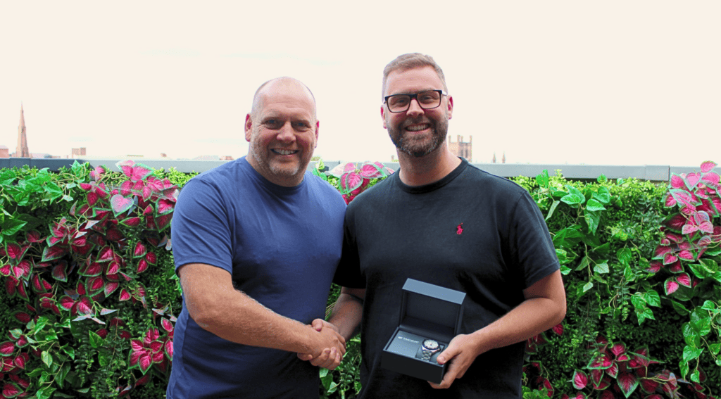 Martin Blythe (left) with Chris Hopley (right) on his 10 year work anniversary
